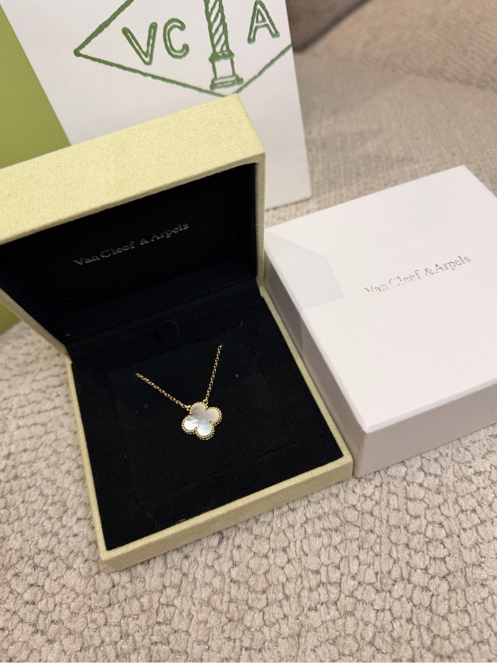 Van Cleef & Arpels White Mother-of-Pearl Clover Necklace in Yellow Gold